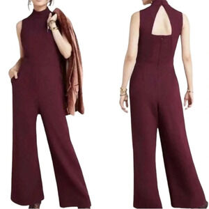 Eva Franco Charley Mock Neck Jumpsuit Maroon Burgundy Anthropologie Small